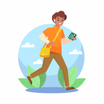 Data Collector logo: Person of color walking outside holding and AudioMoth in their hand.