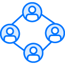 4 icons of people connected in a circle by lines