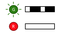 icon with green circle and lines indicating flashing and a red circle without lines. 