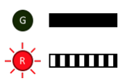 Circle with a R and lines around it indicating flashing red light